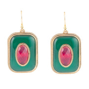 Green Onyx Stacked Red Stone Golden Drop Earrings
