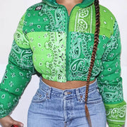 GREEN PAISLEY PATCHWORK PUFFER JACKET