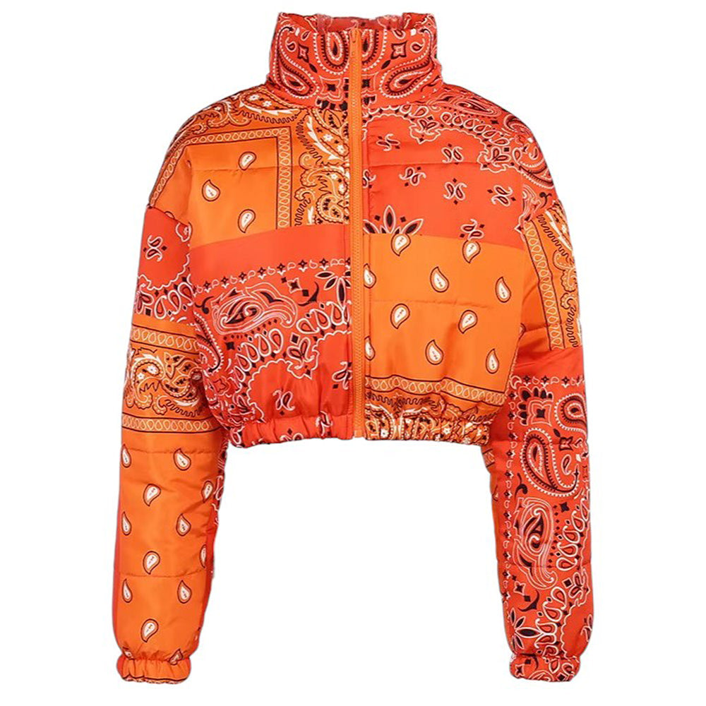 GREEN PAISLEY PATCHWORK PUFFER JACKET