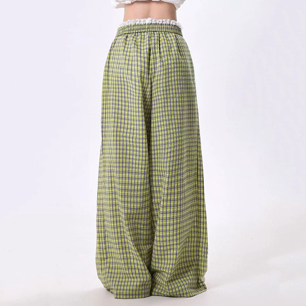GREEN PLAID CHECKERED PANTS INDIE AESTHETIC TROUSERS