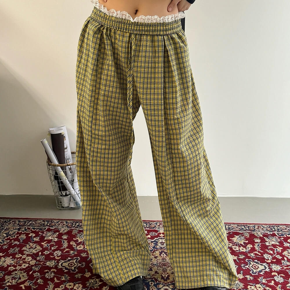 GREEN PLAID CHECKERED PANTS INDIE AESTHETIC TROUSERS