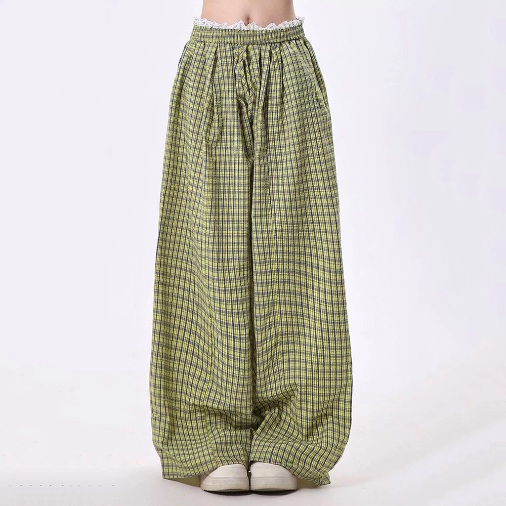 GREEN PLAID CHECKERED PANTS INDIE AESTHETIC TROUSERS
