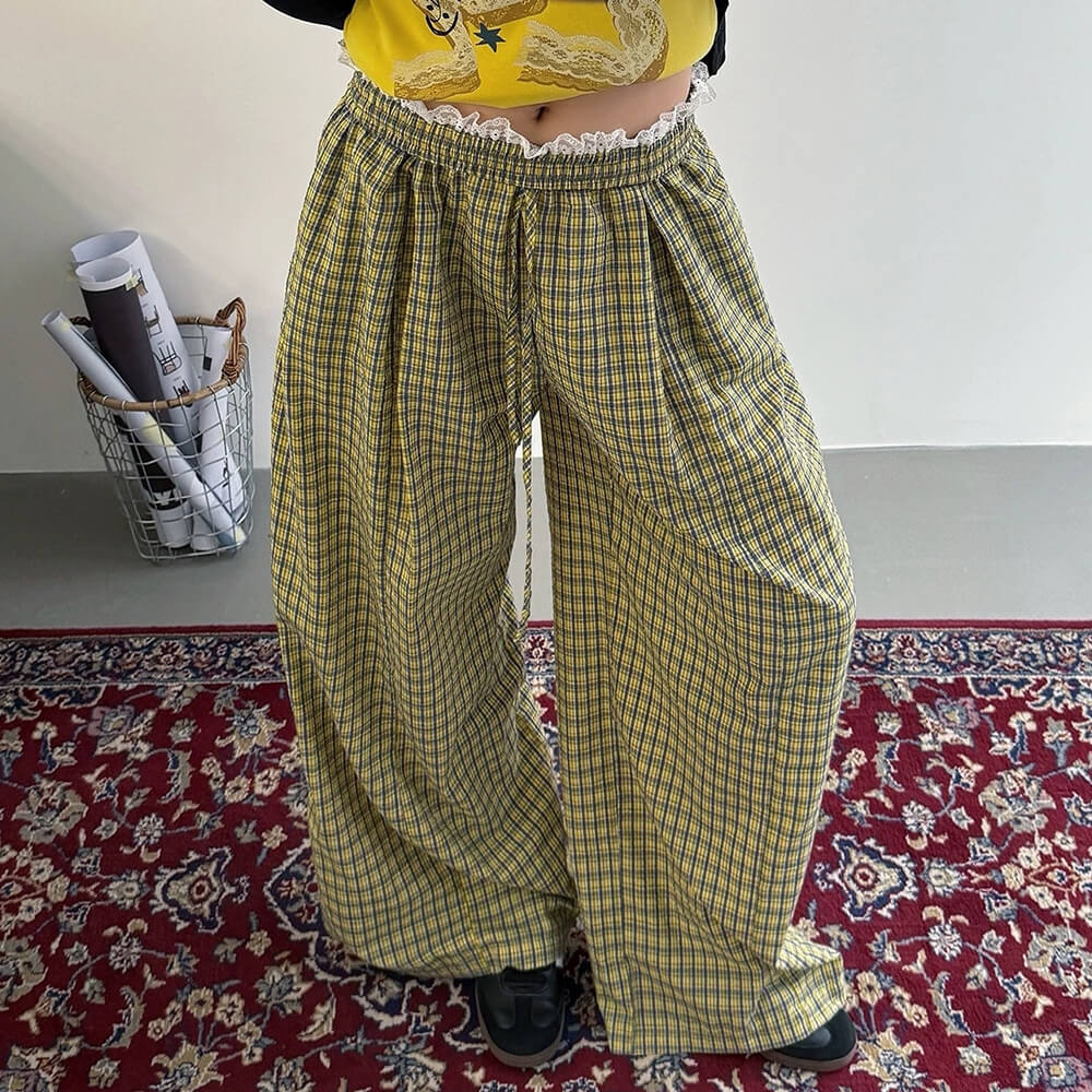 GREEN PLAID CHECKERED PANTS INDIE AESTHETIC TROUSERS