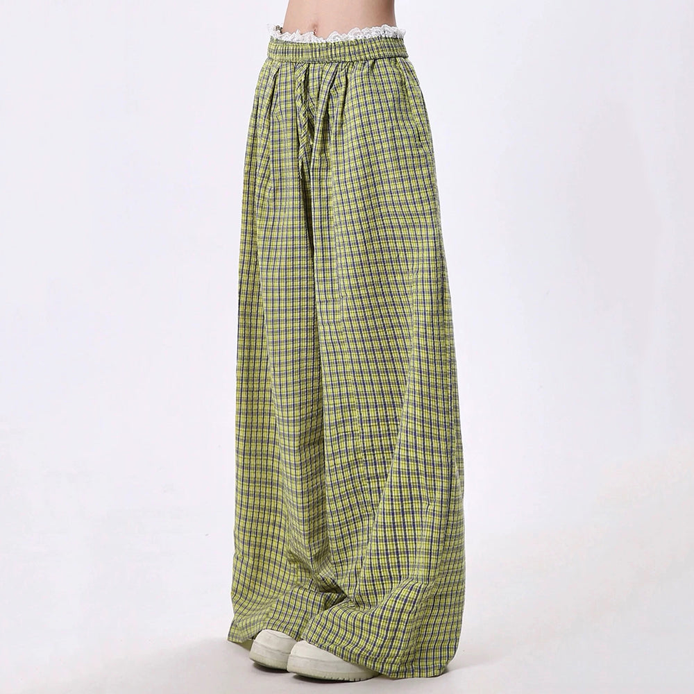 GREEN PLAID CHECKERED PANTS INDIE AESTHETIC TROUSERS