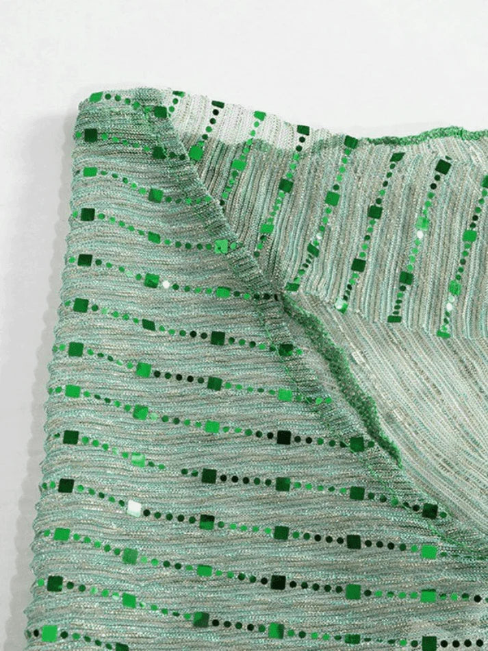 GREEN SEQUINED CROP TOP WITH BANDAGE DESIGN