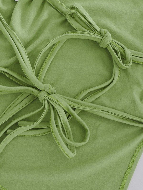 GREEN SLIM FIT STRAPLESS TOP WITH ADJUSTABLE DRAWSTRING
