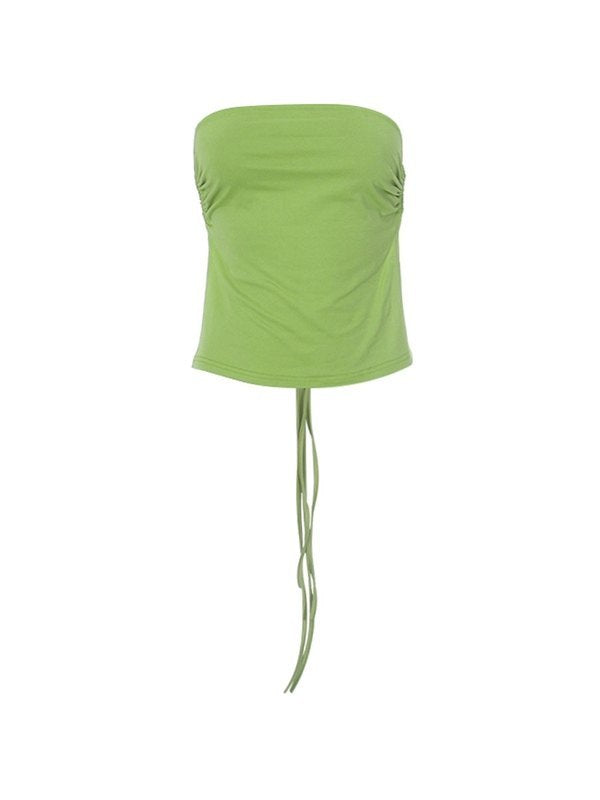GREEN SLIM FIT STRAPLESS TOP WITH ADJUSTABLE DRAWSTRING