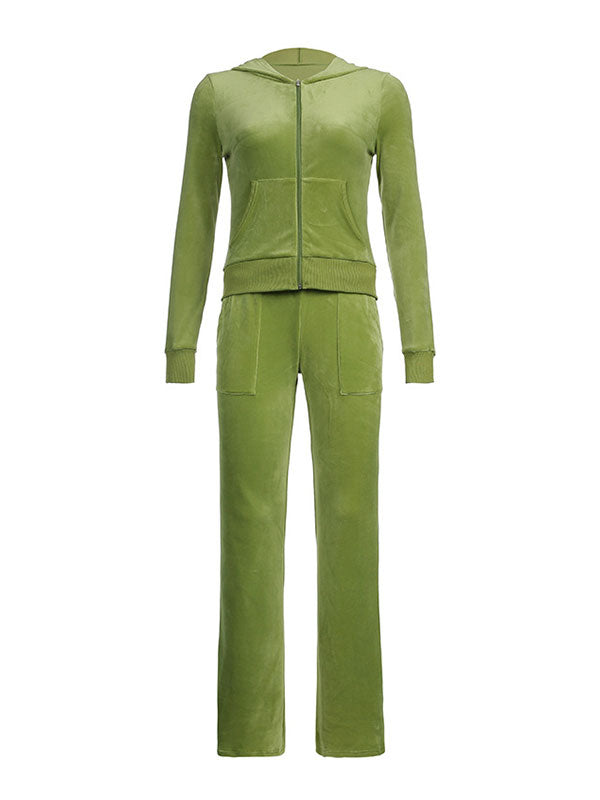 GREEN VELOUR TRACKSUIT SET - VINTAGE VELVET TRACKSUIT