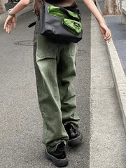 GREEN WIDE-LEG JEANS TRENDY GREEN WASH BOYFRIEND STYLE