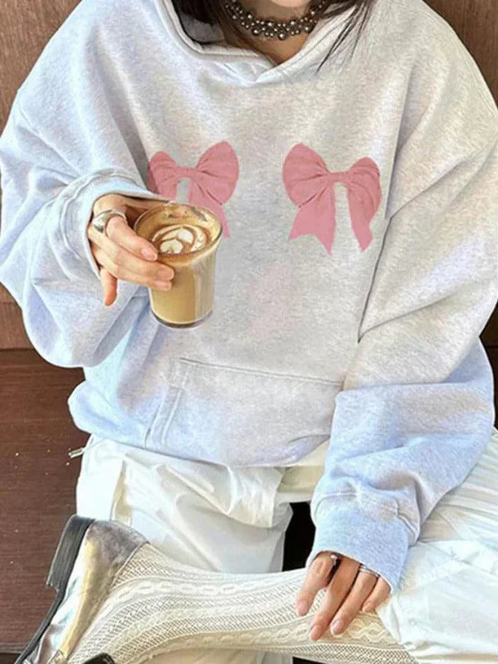 GREY Y2K OVERSIZED HOODIE WITH PINK BOWS