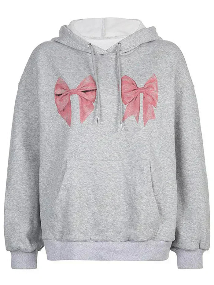 GREY Y2K OVERSIZED HOODIE WITH PINK BOWS