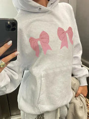 GREY Y2K OVERSIZED HOODIE WITH PINK BOWS