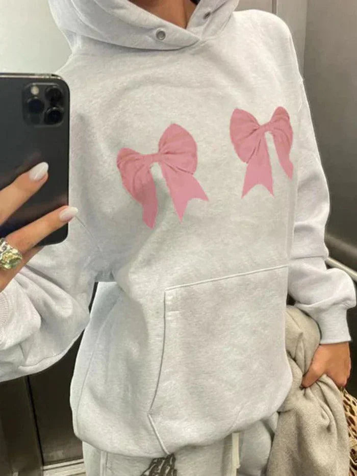 GREY Y2K OVERSIZED HOODIE WITH PINK BOWS