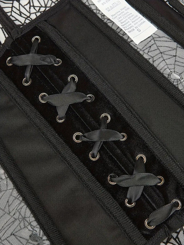 Black corset with ribbon lacing on Halloween Belly Band Fish Bone Shaping Waistband