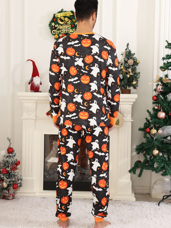 Halloween Homewear Spider Pumpkin Printed Two Piece Pajama Set