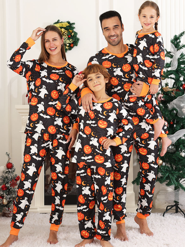 Halloween Homewear Spider Pumpkin Printed Two Piece Pajama Set - Black / S