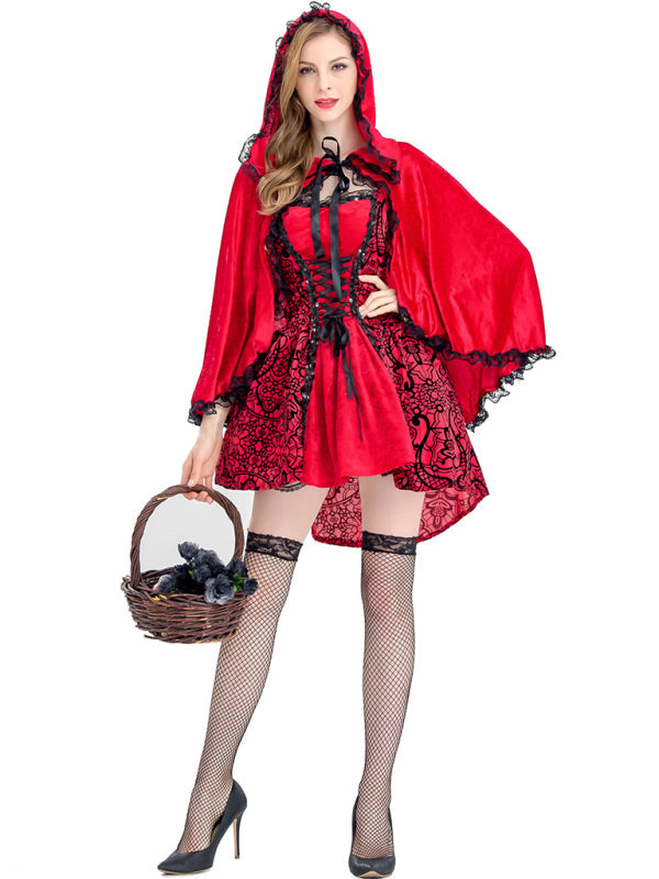 Halloween Jacquard Cape Little Red Riding Hood Costume Large - Red / S