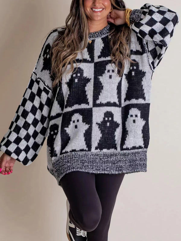 Halloween Loose Crew Neck Sweater - Black / S
