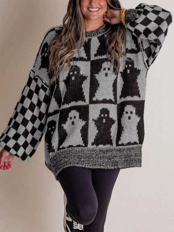 Halloween Loose Crew Neck Sweater - Charcoal grey / S