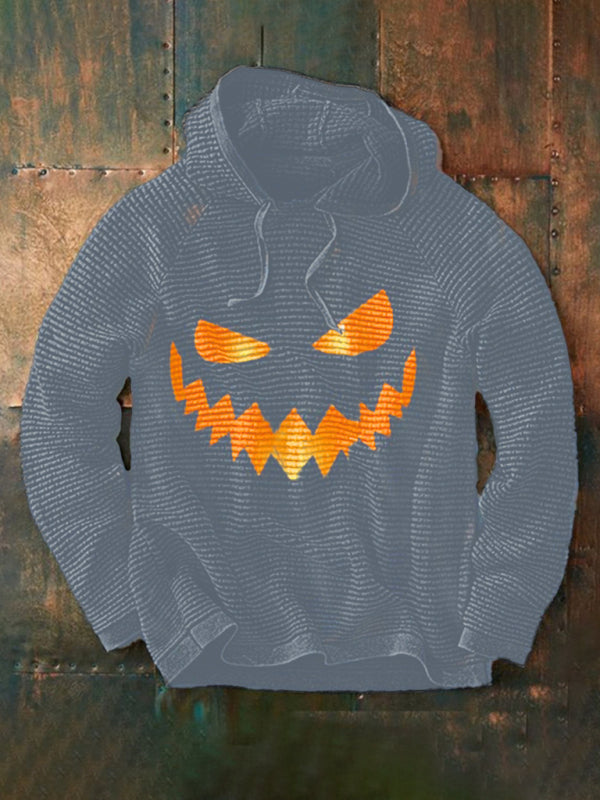 Halloween men’s new pumpkin digital print hooded sweatshirt - Black / S