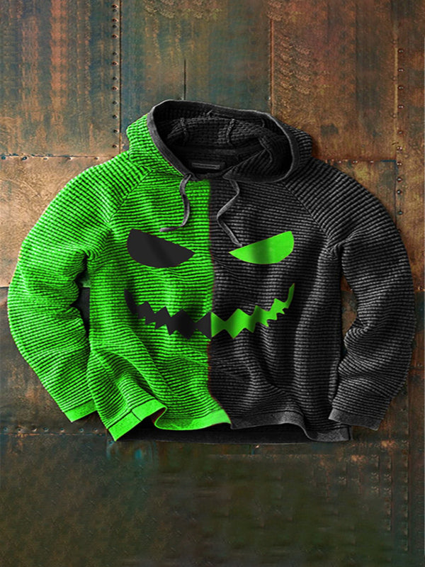 Halloween men’s new pumpkin digital print hooded sweatshirt - Green / S