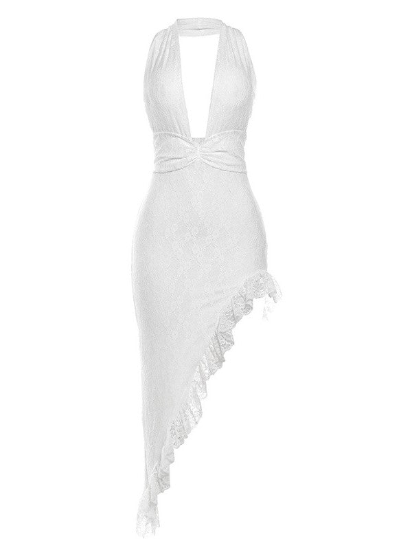 HALTER DRESS NAME SLIM FIT DEEP V-NECK HALTER DRESS