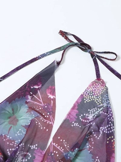 HALTER DRESS - VIBRANT PURPLE PRINT SLIM FIT DESIGN