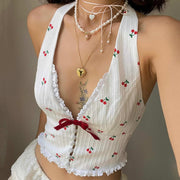 HALTER TOP CHERRY BLOSSOM CHARMING CHERRY PRINT