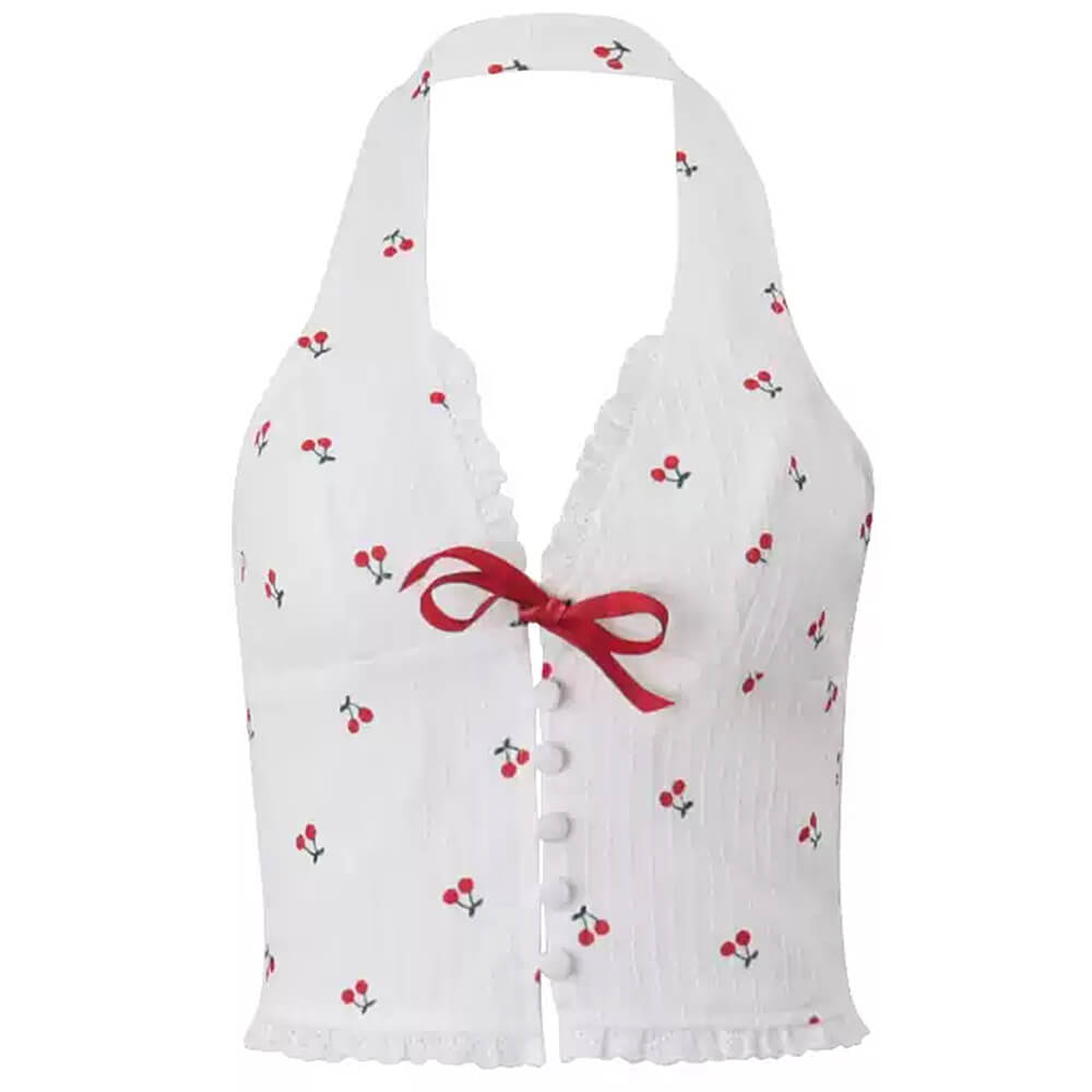 HALTER TOP CHERRY BLOSSOM CHARMING CHERRY PRINT