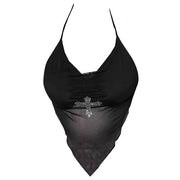 HALTER TOP RHINESTONE CROSS Y2K RHINESTONE