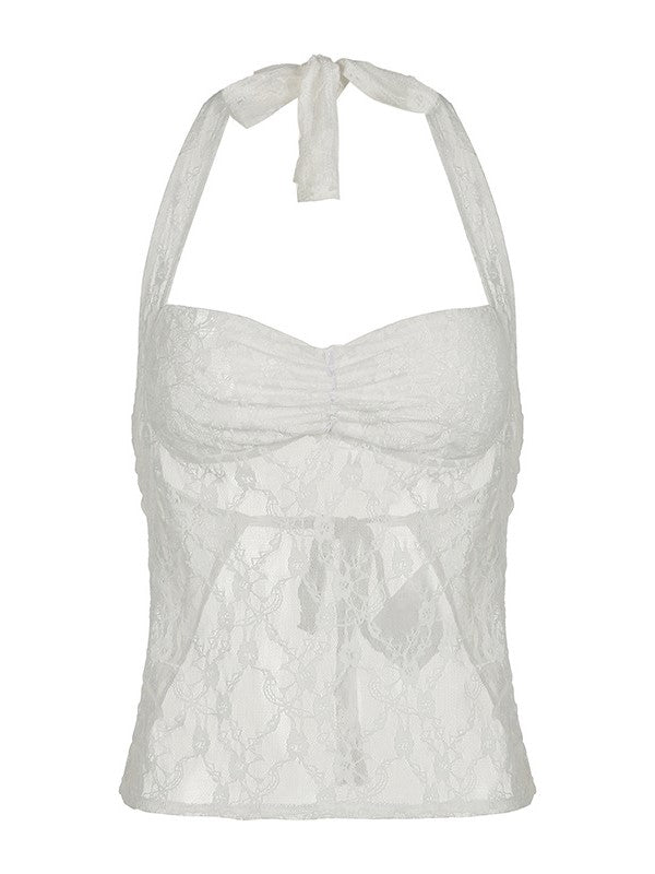 HALTER TOP - WHITE LACE NECK LACE TANK