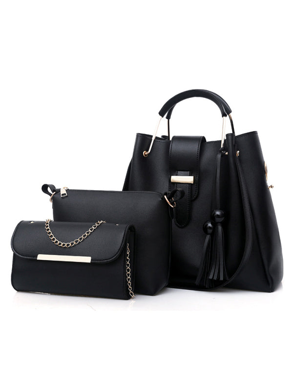 Handbag Fashion One Shoulder Bucket Ladies Luggage Bag Three-Piece Set - Black / F