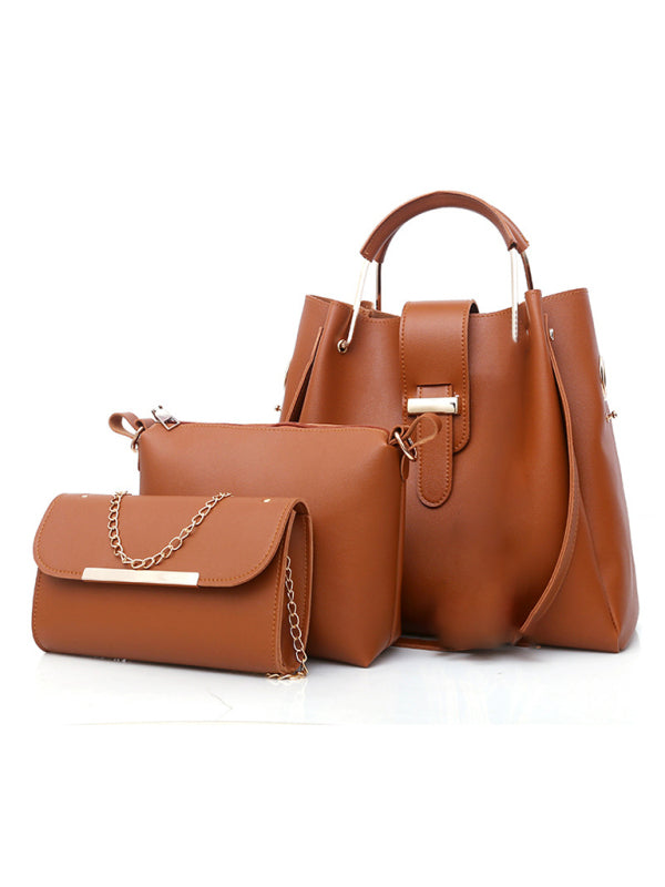 Handbag Fashion One Shoulder Bucket Ladies Luggage Bag Three-Piece Set - Camel / F