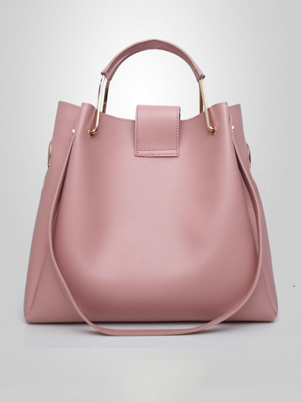 Handbag Fashion One Shoulder Bucket Ladies Luggage Bag Three-Piece Set - Pink / F