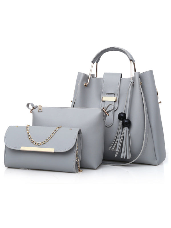 Handbag Fashion One Shoulder Bucket Ladies Luggage Bag Three-Piece Set - Grey / F