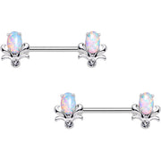 White Synthetic Opal Tender Tulip Flower Barbell Nipple Ring Set
