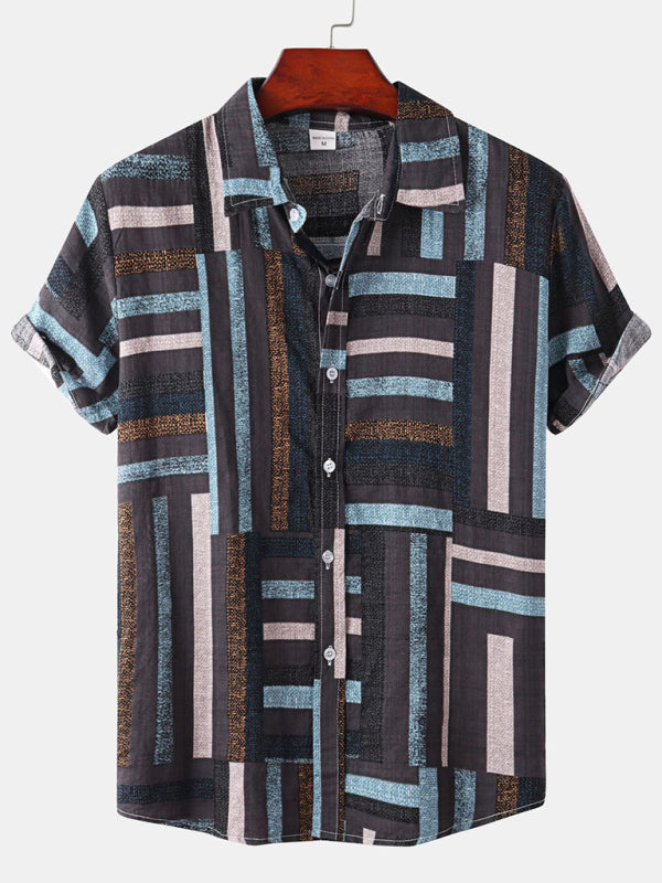 Hawaiian Style Casual Beach Vacation Printed Men’s Shirt - Purple / M