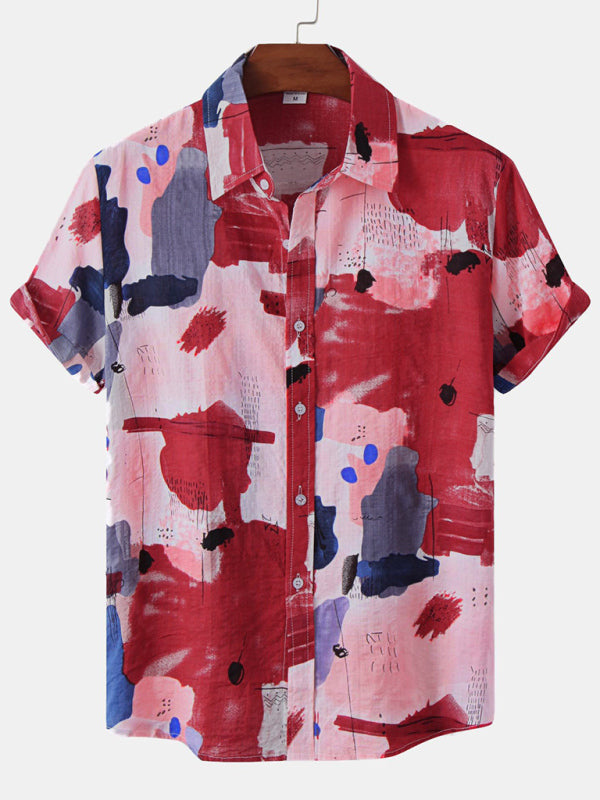 Hawaiian Style Casual Beach Vacation Printed Men’s Shirt - Red / M