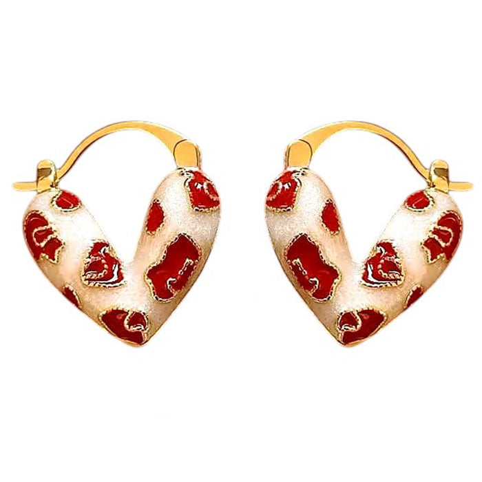 HEART EARRINGS RED ENAMEL DRIP GOLD HOOPS