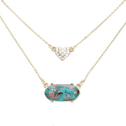 Heart Hexagon Bead Pendant Double Layered Necklace