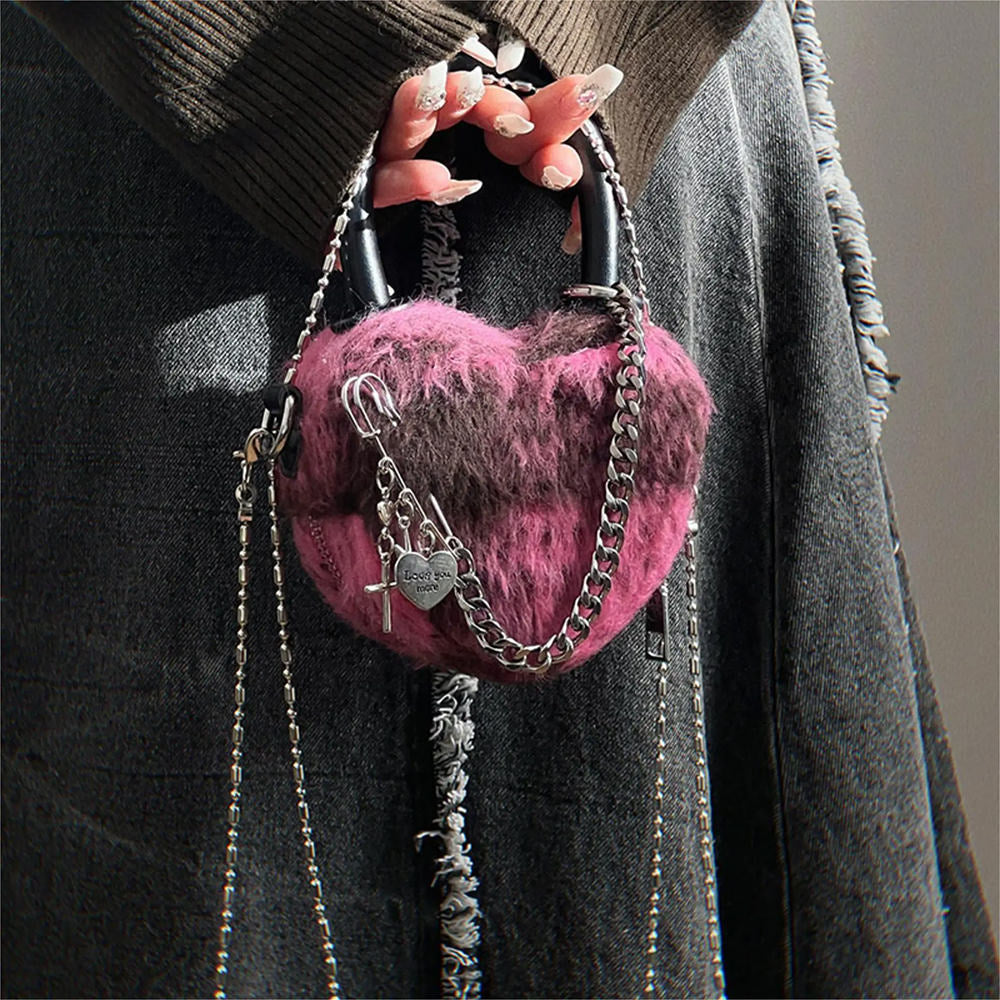HEART PURSE EMO PHASE FAUX FUR BAG