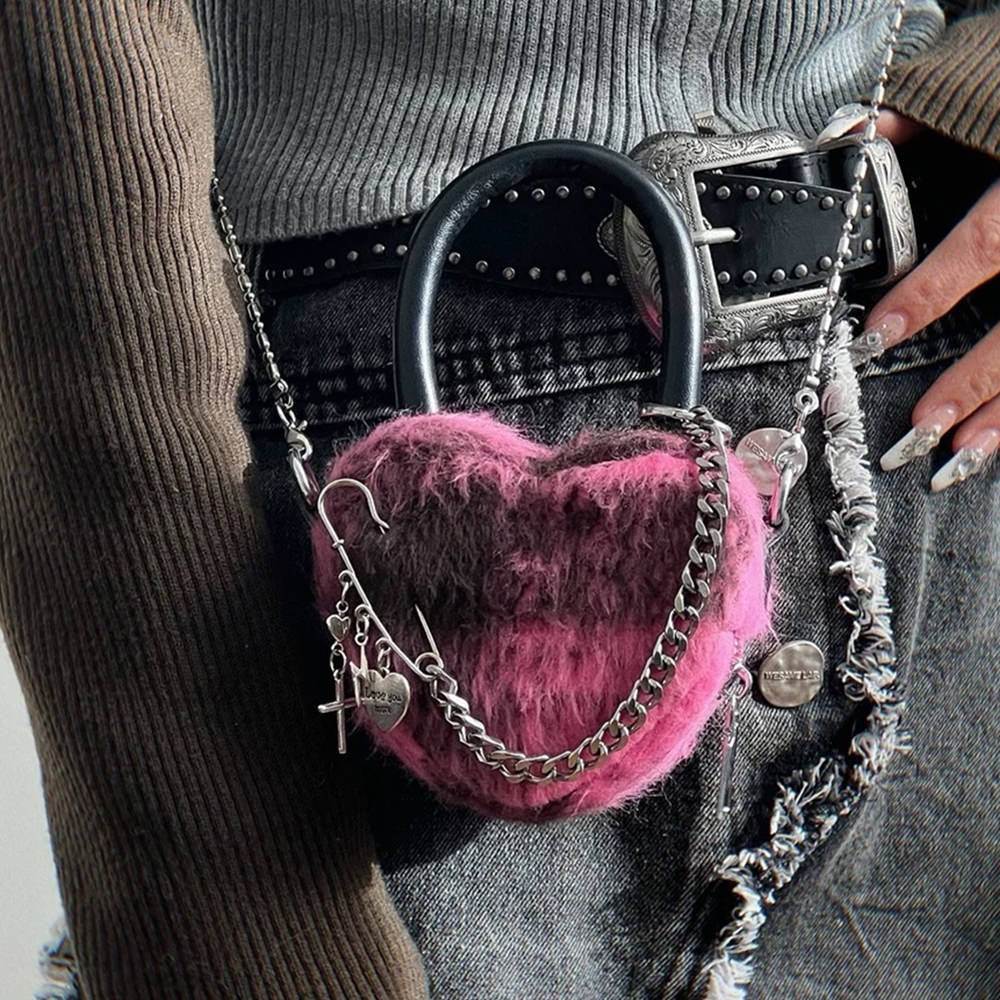 HEART PURSE EMO PHASE FAUX FUR BAG