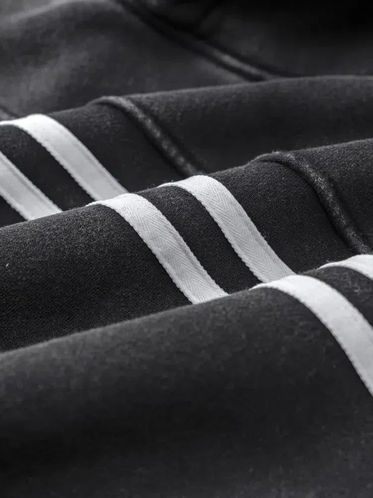 LOOSE FIT HOODIE WITH WHITE STRIPES - RELAXED FIT HOODIE