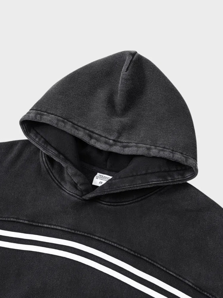 LOOSE FIT HOODIE WITH WHITE STRIPES - RELAXED FIT HOODIE