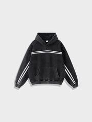 LOOSE FIT HOODIE WITH WHITE STRIPES - RELAXED FIT HOODIE