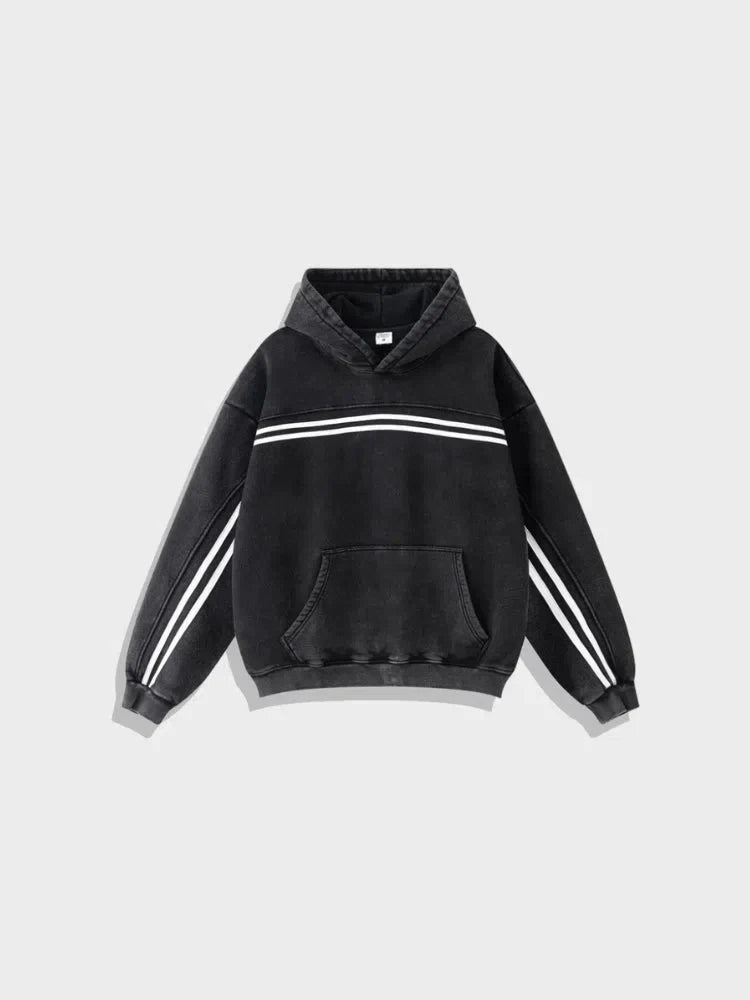 LOOSE FIT HOODIE WITH WHITE STRIPES - RELAXED FIT HOODIE