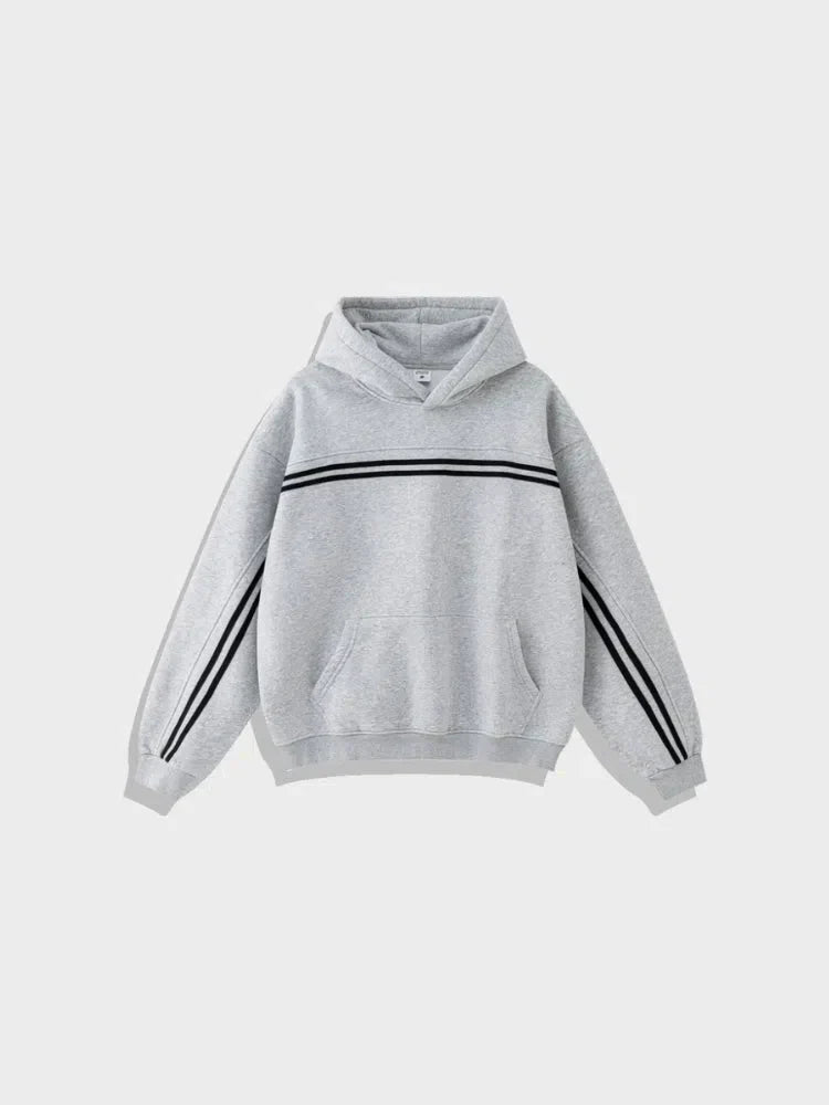 LOOSE FIT HOODIE WITH WHITE STRIPES - RELAXED FIT HOODIE