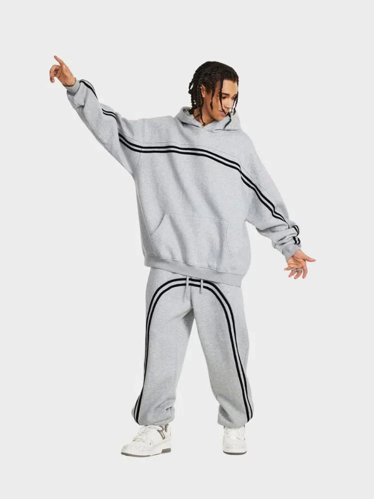 LOOSE FIT HOODIE WITH WHITE STRIPES - RELAXED FIT HOODIE