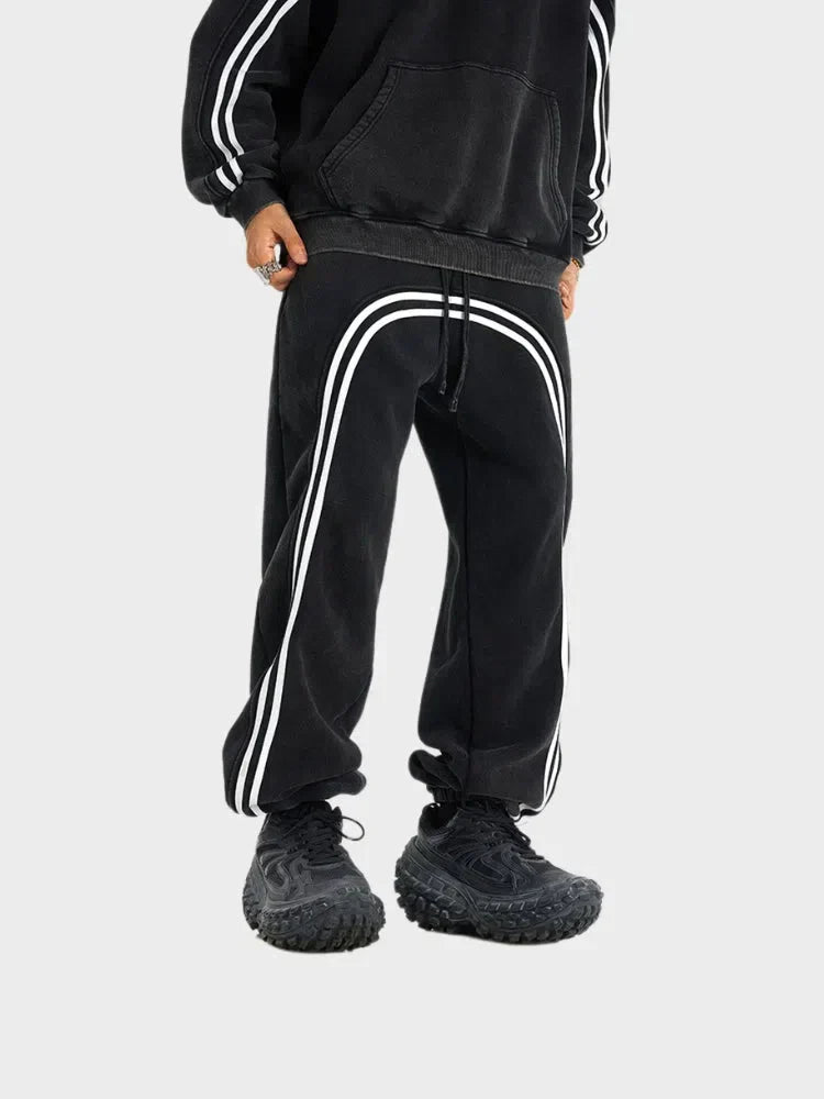 GRAY LOOSE FIT JOGGERS WITH BLACK STRIPES