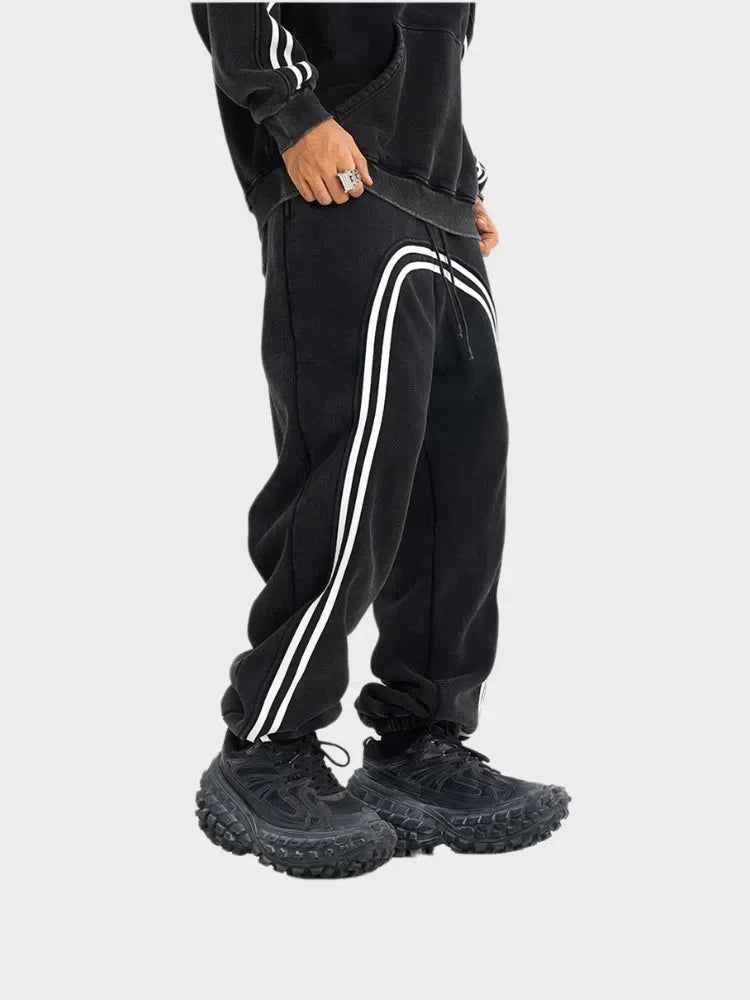 GRAY LOOSE FIT JOGGERS WITH BLACK STRIPES